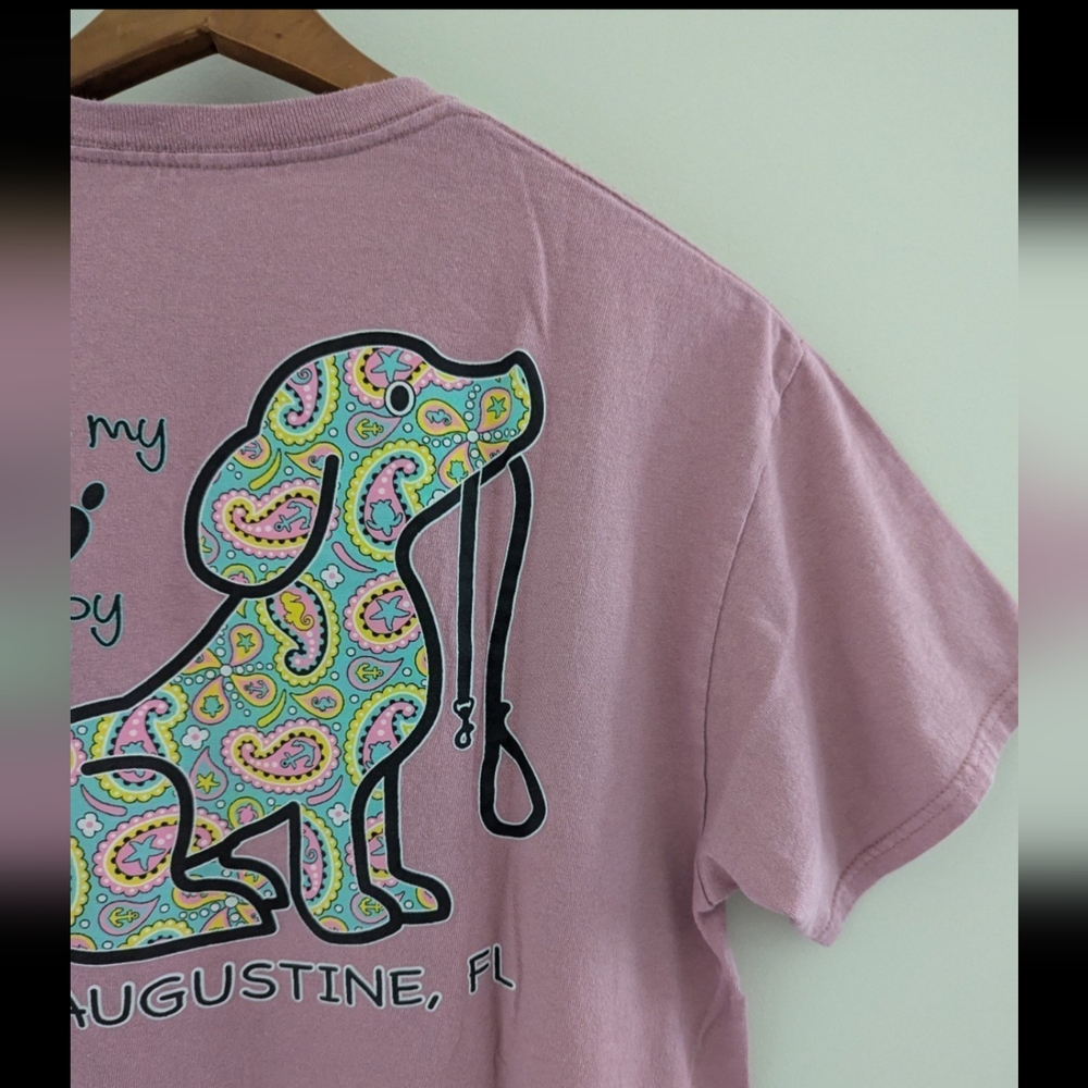 St. Augustine Florida Beach Pup I LOVE MY PUPPY T Shirt WOMENS M Dusty Rose Dog - Picture 3 of 9